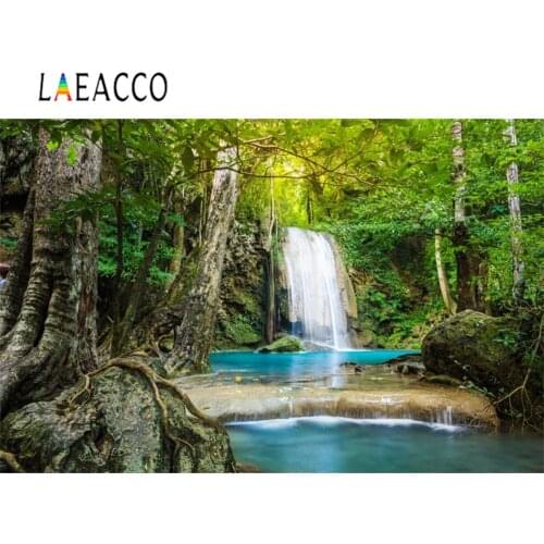 Laeacco Old Trees Forest Stone Waterfall River Scenic Photography Backgrounds Customized Photographic Backdrops For Photo Studio