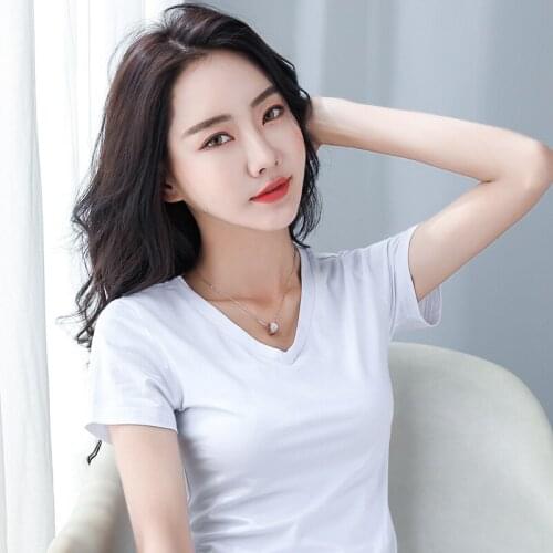 Summer Cotton Female T-shirts Plus Size Korean Style Top Women 8 Colors White Black Grey Pink Green Blue Coffee Brick-red