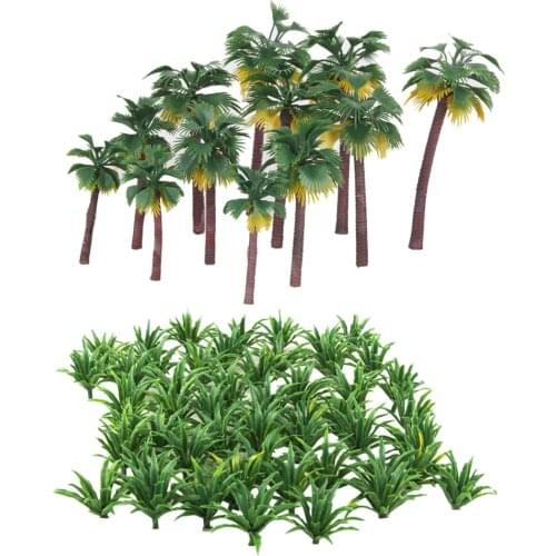 MagiDeal High Simulation 62Pcs/Lot Green Scenery Railroad Train Layout Model Tree Landscape Sword Grass&Palm for Building Models