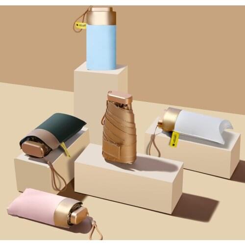 Small Gold Flat Umbrella 14cm Mini Gold Capsules Six Folding Umbrella Bag Umbrella Small Sun Protection Sun Umbrella