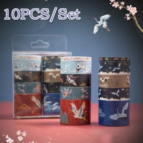 10PCS/Set Paper Washi Tape Set Chinese Style Adhesive Masking Tapes for Lipstick Diary Sticker