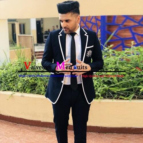 Fashion Navy Blue Slim Fit Men Suits Wedding Tuxedos Costume Groom Business Party Prom Best Men Blazer 2 Piece Smoking Masculino