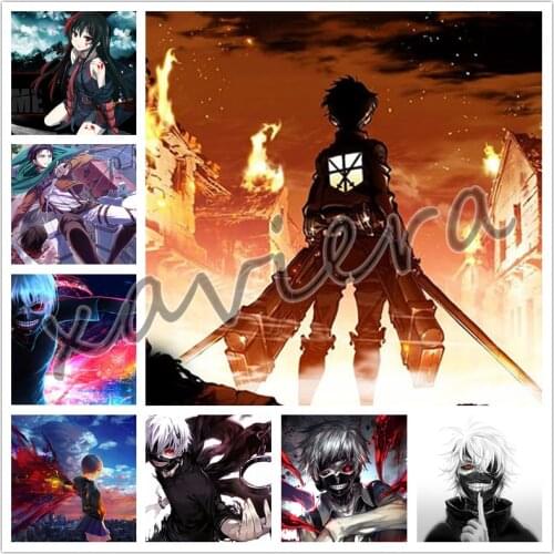 Popular Anime Diamond Painting Tokyo Ghoul Attack On Giant Full 5D DIY Diamond Embroidery Mosaic Cross Stitch Kit Children Gift
