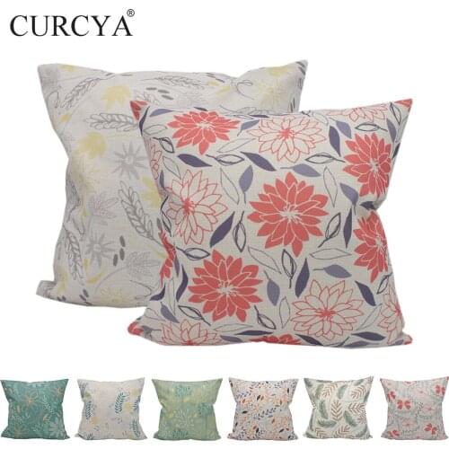 CURCYA Forests Flowers Leaves Printed Cushion Cover 45x45cm Car Sofa Chair Waist Pillow Cover Decorative Polyester Pillow Case