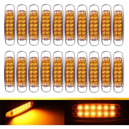 New 20pcs 6.15"LED Marker Clearance Light 12LED Pigtail Connector Amber Trailer LED 12V Waterproof