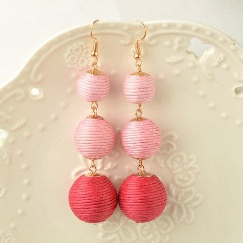 2017 New Arrival Bon Bon Thread Wrapped Three Crispin Ball Drop Earrings for Women Pom Pom Earrings Long Earrings Lovers Gifts