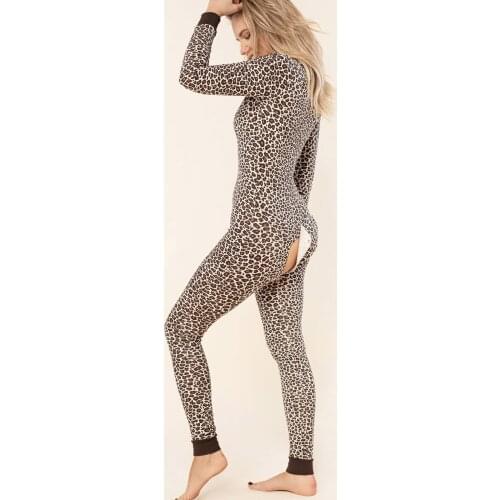 New Jumpsuit Womens Leopard Print Cutout Button-Down Front Functional Buttoned Flap Adults Jumpsuit Playsuit Pajamas
