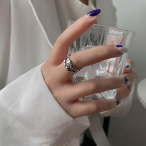 Origin Summer High Street Double Layer Love Heart Letter Ring for Women Textured Metal Open Adjustable Index Finger Ring Jewelry