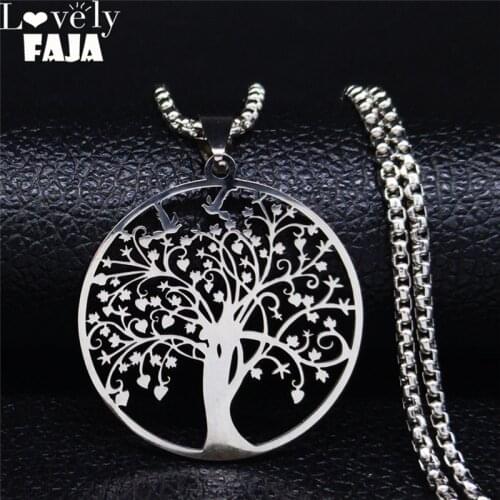 Tree of Life Stainless Steel Necklaces Pendants Silver Color Necklaces Pendants Women Mothers Day Gift Jewelry Ketting N3098