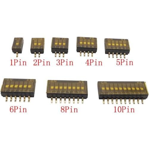 10Pcs/Lot 1-10Pin SMT SMD DIP Switch Toggle Switch Slide Switch 1.27mm Pitch 1/2/3/4/5/6/8/10 P Dip Switch Black Snap Switch
