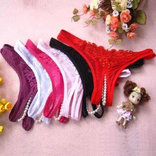 Hot Sexy Lingerie Lace Women G-String Bowknot Low Waist Pearl Thongs Panties Latex Panties Briefs Lingerie Hot Erotic Underwear