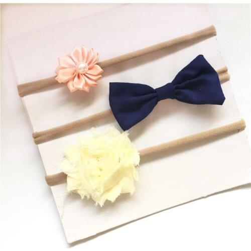 3pcs/set Newborn headband skinny soft nylon headband chiffon flower baby girl headband newborn photo props