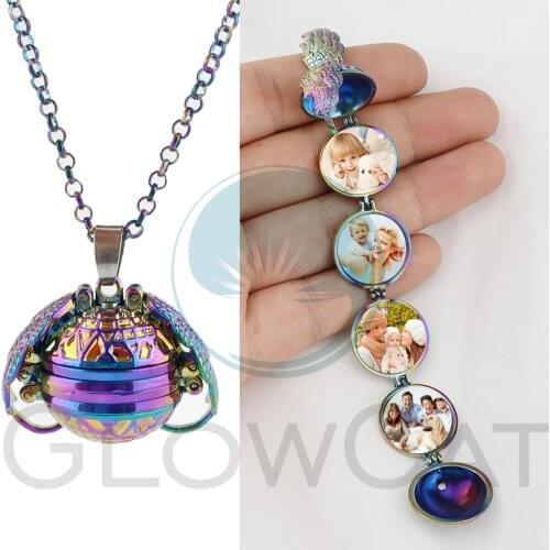 Rainbow Magic 4 Photo Pendant Memory Floating Locket Necklace Angel Wings Flash Box Fashion Album Box Necklaces No photos