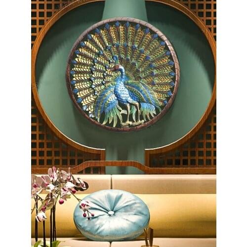 Zq Handmade Embossed Peacock Wood Carved Pendant Dining Room Entrance Decorative Creative Stereo Wall Decoration