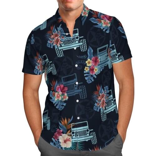 Love Car Print Short Sleeve Shirts For Men Loose Cardigan Button Shirt Plus Size Hawaiian Style Summer 2021 Ventilated Shirt-60