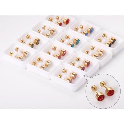 12 Pairs Colorful Round Ear Stud Earrings Zircon Earrings Anti-allergy 316L Stainless Steel For Women Party Jewelry Wholesale