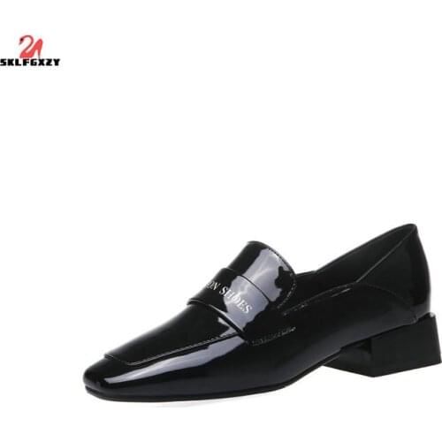 SKLFGXZY Ms. Dress Shoes Fashion British Style Leisure Shoes Bright Leather Square Head Wedding Party Shoes Pumps Shoes