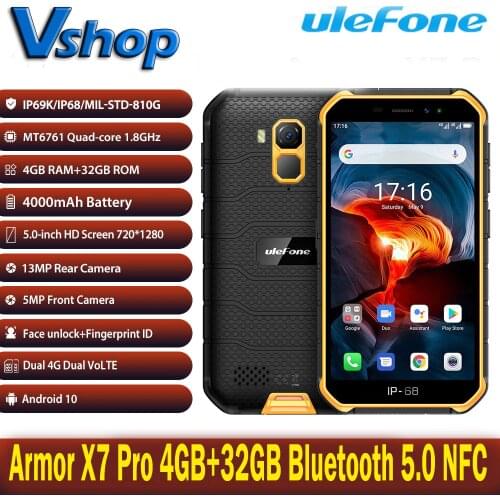 Ulefone Armor X7 Pro 4GB+32GB Android 10 Rugged Phone IP68 Waterproof Mobile Phone Bluetooth 5.0 NFC 4G LTE 2.4G/5G WLAN
