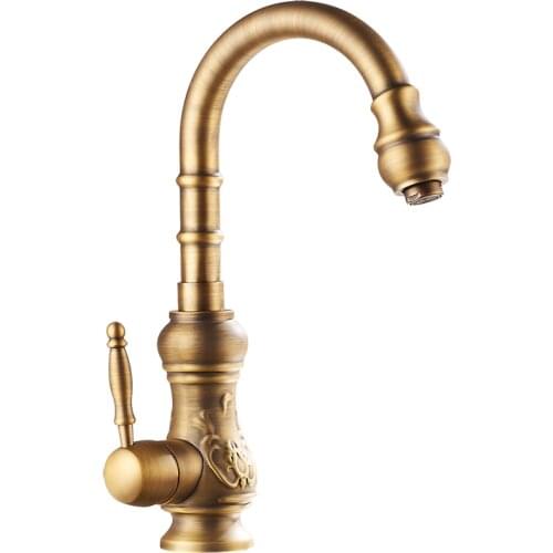 Single Holder Single Hole Deck Mounted Faucet Retro Antique Brass Bathroom Faucets Kitchen Faucet Hot Cold Water Mixer Tap