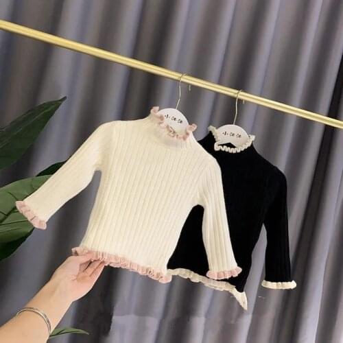New girl baby thick sweater childrens knit sweater little girl all-match high neck bottoming shirt baby winter coat