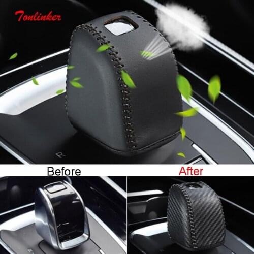 Tonlinker 1 PCS Car style leather the handbrake stand head protective sleeve cover case stickers for Ford Focus 2015 accessories