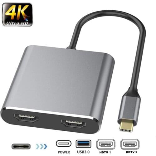 TYPE-C to 2*HDMI-Compatible USB-C to HDTV VGA Adapter,USB TYPE-C to Dual 4K HDTV Screen adapter 4K Output