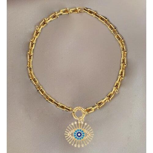 U shape evil eye pendant Quality Punk Necklaces for Women Link Chain Layer Necklace Lasso Lariat Curb Cuban Collars Jewelry 2021