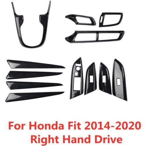 Carbon Fiber Printed Car Window Control Panel Cover Gear Shift Knob Cover Outlets Moulding Trim for Honda Fit 2014-2020 RHD