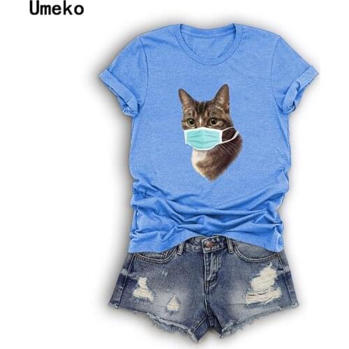 Umeko Masked Cat Cute Print Female Short-sleeved Multi-color Round Neck Casual Comfortable Summer New Hot Ladies Tops Plus Size