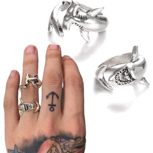 2pcs/set Vintage Punk Shark Opening Rings Set Retro Animal Adjustable Rings For Women Men Simple Finger Jewelry Accessories