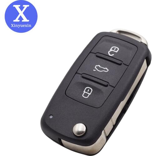 Xinyuexin Key Shell Fit for VOLKSWAGEN VW Golf 6 Polo Passat Flip Key for SEAT for SKODA 3Button Car Key Shell Replacement Case