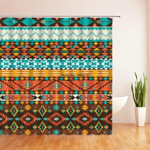 Nordic Shower Curtain Geometric Color Block Bath Curtains Bathroom Waterproof For Bathtub Bathing Cover Large Wide 12pcs Hooks