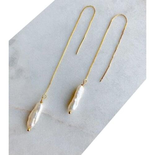 Pearl Threader Earrings - Pearl Earrings - Gold Chain Earrings
