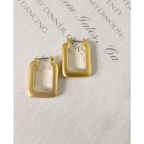 ALLNEWME Korea Japan Hollow Rectangle Hoop Earrings for Women Gold Color Copper Square Geometric Statement Earring Pendientes