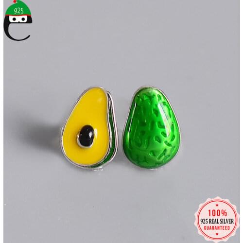 ElfoPlataSi Genuine Fashion 925 Sterling Silver Sweet Cute Fruit Avocado Stud Earring For Women Girl Wedding Jewelry Gift DS2519