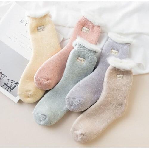 Winter Socks Women Plus Velvet Thick Wool Warm Socks Soft Terry Woman Lady Floor Socks