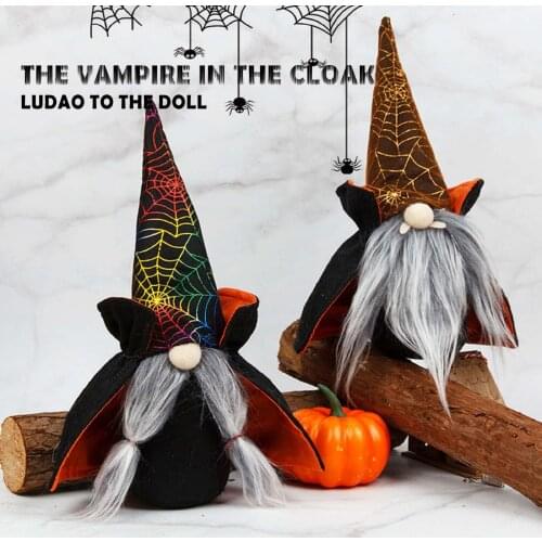 2pcs Halloween Cloak Faceless Witch Vampire Ornament Halloween Party Faceless Gnomes Doll Plush Toy Ornaments Home Decoration
