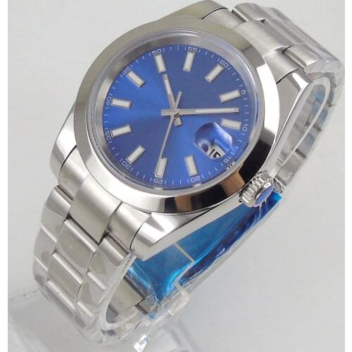 36mm Dress Polished Bezel Automatic Men Wristwatch MIYOTA 8215 Brushed Bracelet Date Magnifier Solid Back