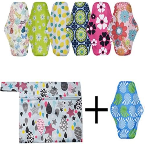 7Pcs/lot Bamboo Cotton Mama Reusable Menstrual Cloth Sanitary Pads 180*255mm Waterproof Regular Flow Women Feminine Hygiene