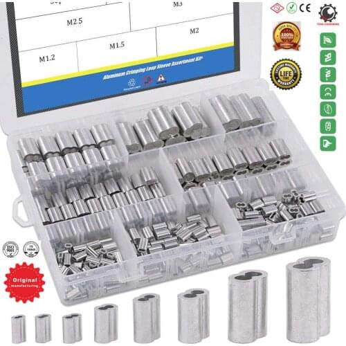 8 Size 304 Stainless Steel Wire Rope Cable Thimbles and 6 Sizes Aluminum Crimping Loop Sleeve Assortment Kit,Wire Rope Sleeves
