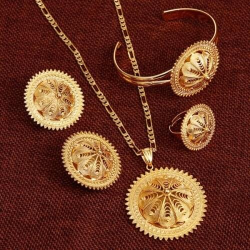 Bangrui NEW Ethiopian Jewelry Sets Solid gold color Habesha Set Ethiopia Wedding Bridal Jewelry Eritrea Nation Accessories