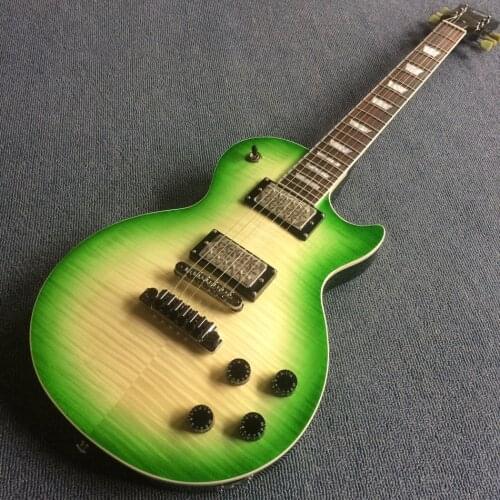 Free delivery, high quality Green electric guitar, tiger Flame Maple top, rosewood fingerboard,tone-pro bridge