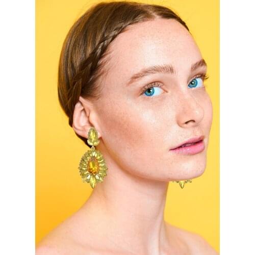 Austrian Crystal Rhinestone Long Dangle Flower Teardrop Bridal Earrings Wedding Jewelery for Women Bridesmaid color Black Blue