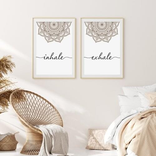 Bohemian Exhale Inhale Mandala Mindfulness Zen Wall Art Print Poster Picture Canvas Painting Yoga Room Living Room Home Decor