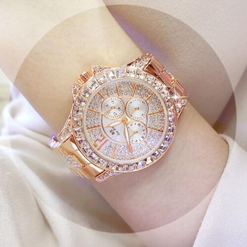 Rose Gold Womens Watches Diamond Watch Dresses Jewelry Crystal Clock Quartz Watch Fashion Ladies Wristwatch BS Luxury Brand New