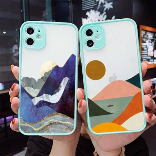 Mountain Marble Moon Phone Case For iPhone 12 11 Mini Pro XR XS Max 7 8 Plus X Matte transparent blue Back Cover