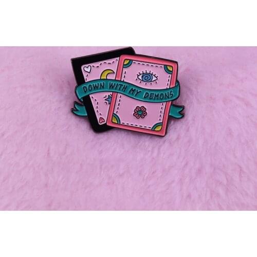 Down with my demons tarot cards badge Gypsy witchy moon evil eye cute magic wiccan divination gift