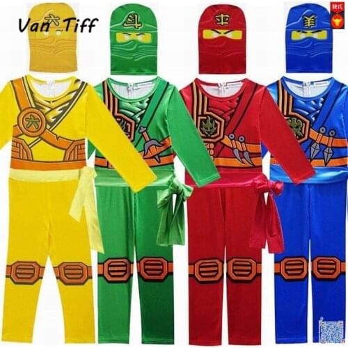 Children Ninjago Bodysuits Cosplay Costumes Ninja Superhero Streetwear Suits Jumpsuits Hat For Boys Kids Halloween Party Clothes