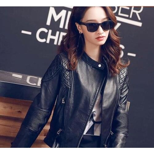 Shipping,Brand new Free black style Genuine leather womens jackets.Asian size female 100% sheepskin casual jacket,sales