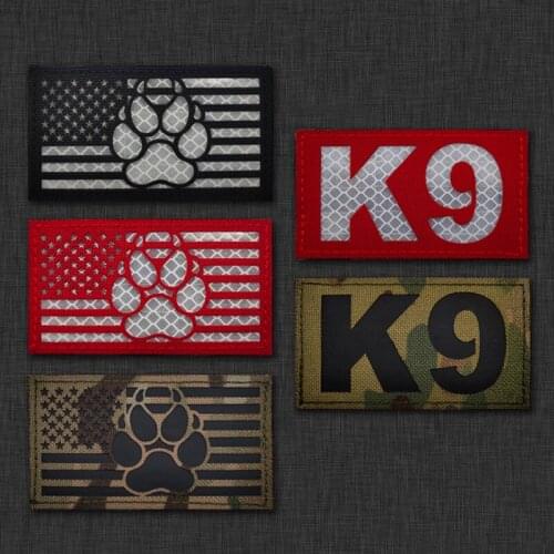 US Flag K9 Dog Paw IR Reflective Nylon Patch Tactical Chapter Velcro Pet Dog Vest Bag Sticker Applique Decorative For Clothes